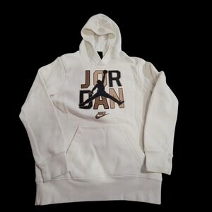 Nike Jordan Hoodie Youth Boy Medium Cream Cotton Blend Sports Basketball